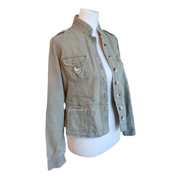 Vintage Jordache Y2K Military Jacket Dstressed Army Green Jean Jacket Sz Small - Picture 6 of 10